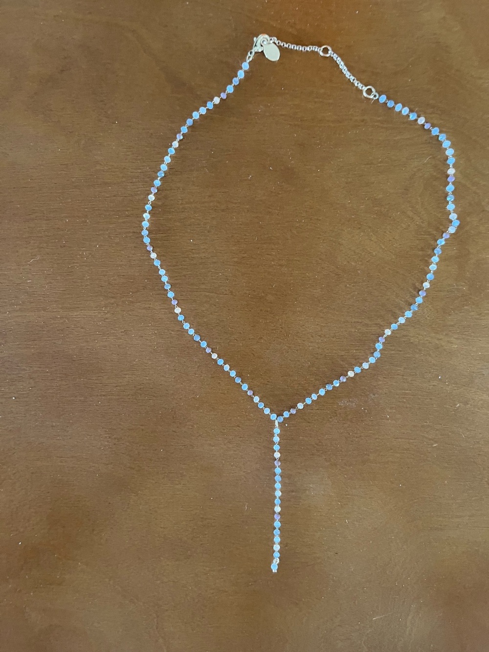 Silver-Tone Blue Beaded Y-Drop Necklace